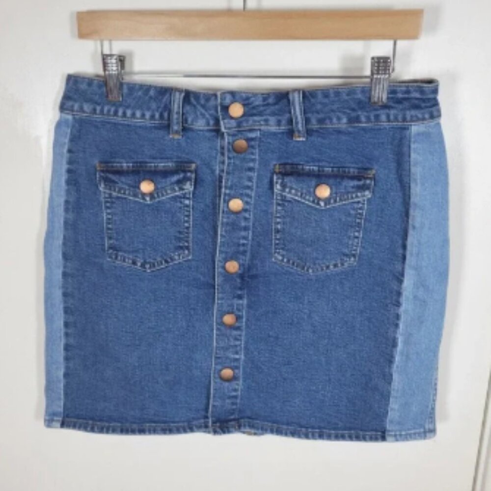Madewell Button-Down Stretch Denim Skirt Size 30 Pieced Edition